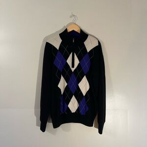 Footjoy black blue argyle wool golf quarter zip sweater preppy sporty